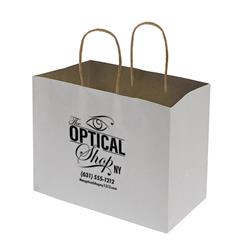 IMPRINTED WHITE Kraft Bags - Large 10 W x 6 D x 8" H (100/box | Minimum order - 5 boxes)